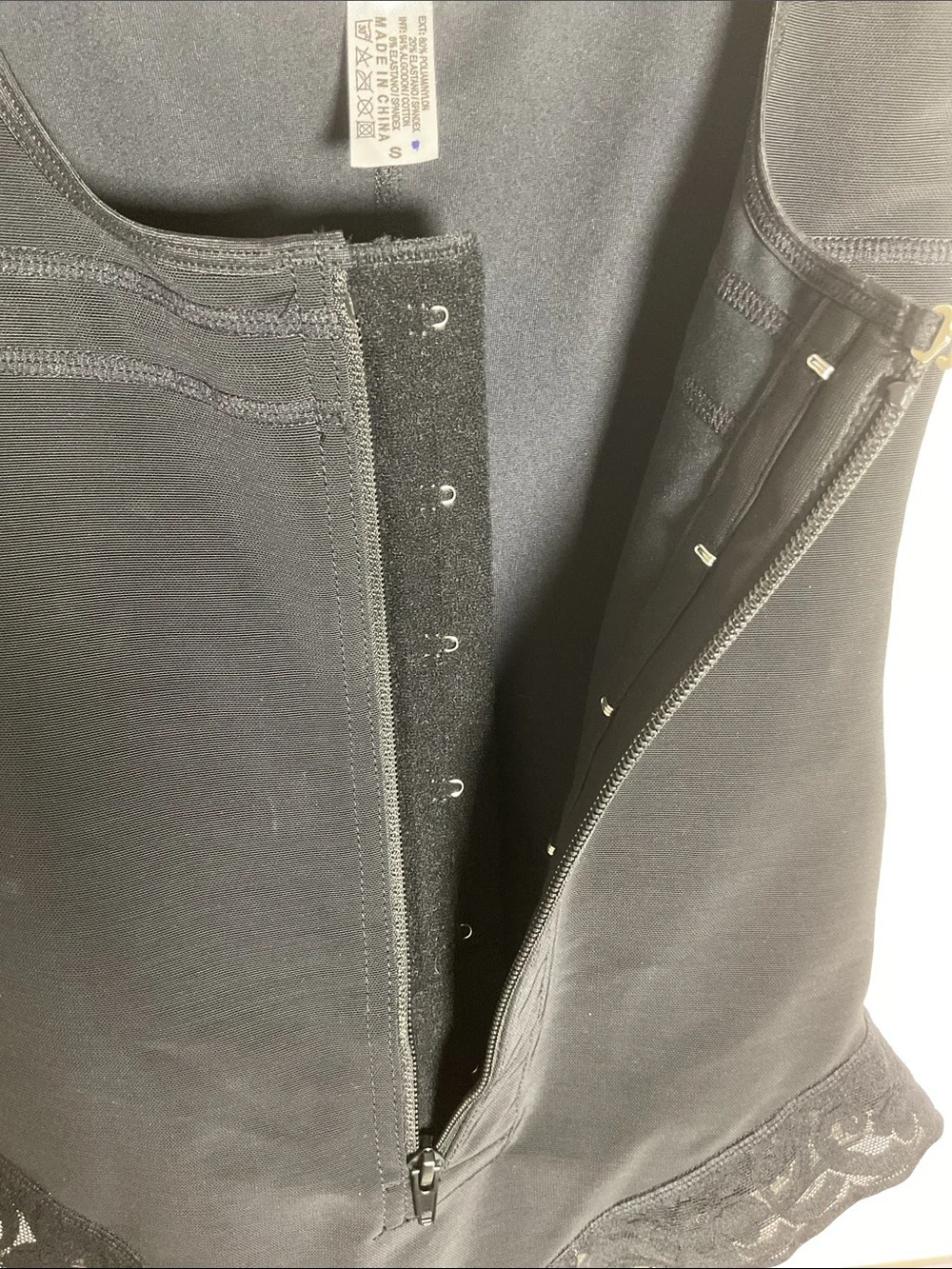 Black Full Body Shapwear Bodysuit Faja Tummy Control Zip Hook Eye Size S